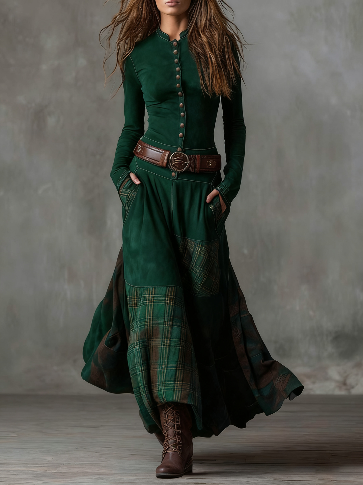 MARILYN | Maxi dress with plaid panels