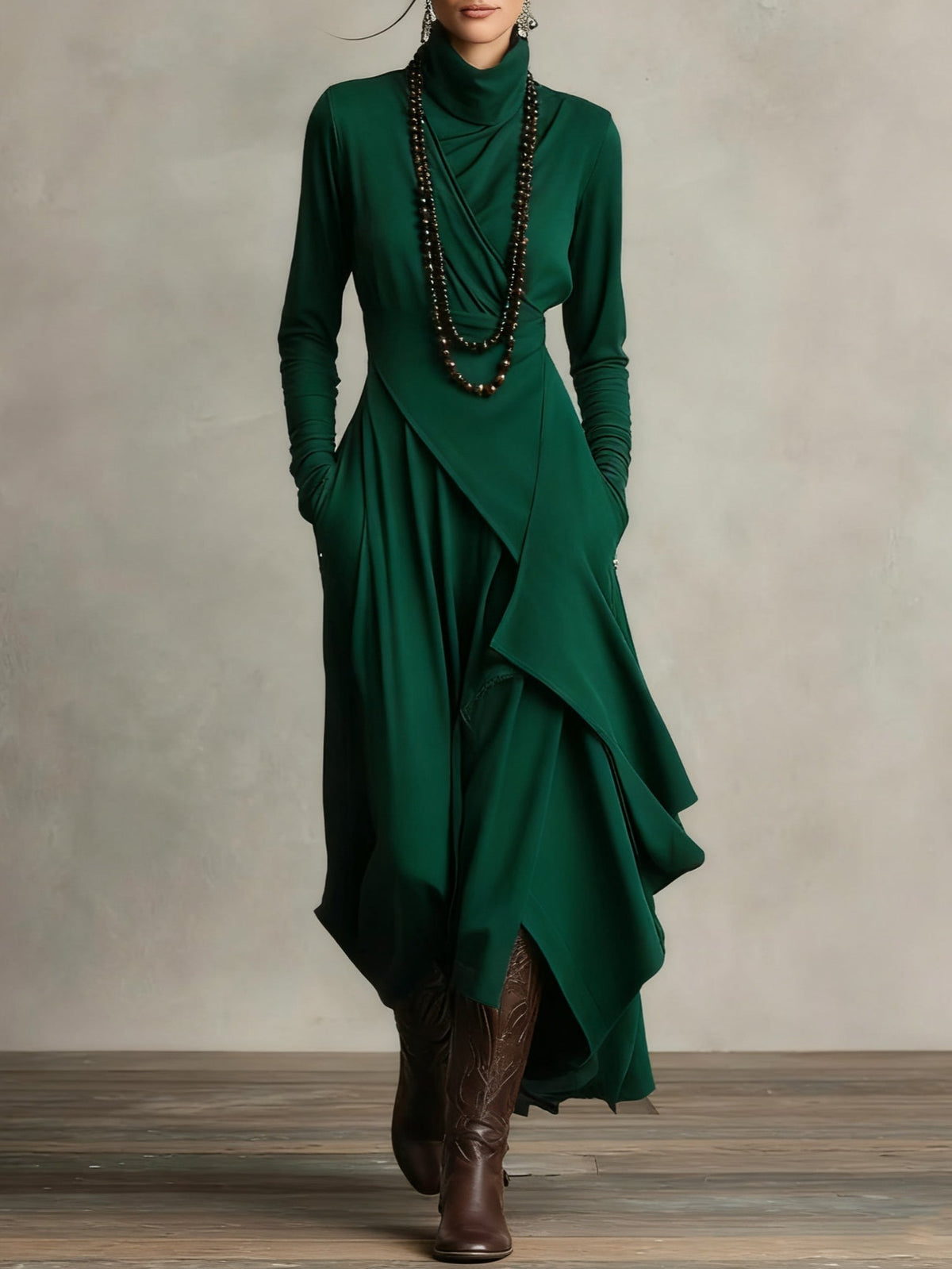 LORETTA | Draped turtleneck maxi dress