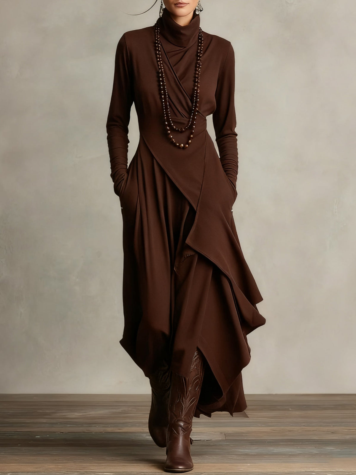 LORETTA | Draped turtleneck maxi dress