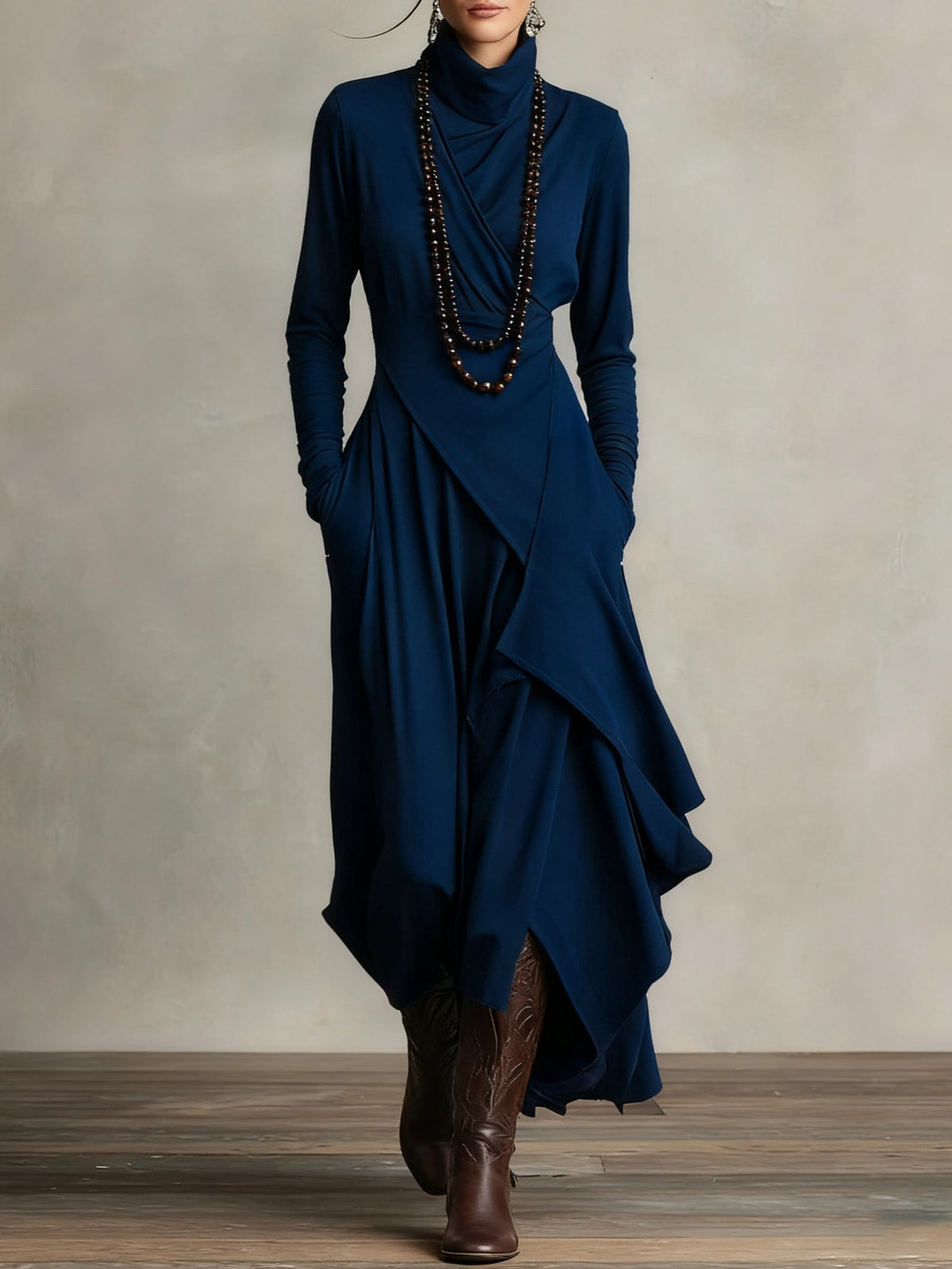 LORETTA | Draped turtleneck maxi dress