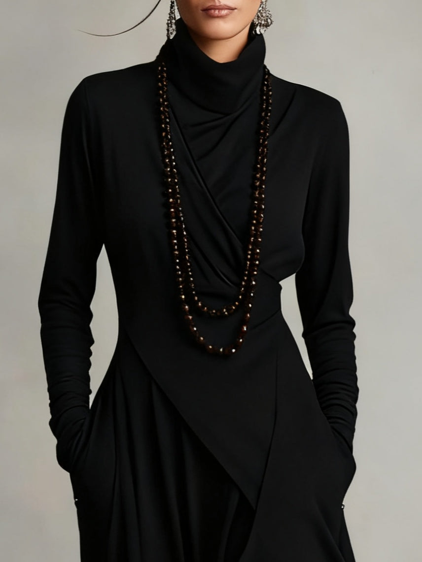 LORETTA | Draped turtleneck maxi dress