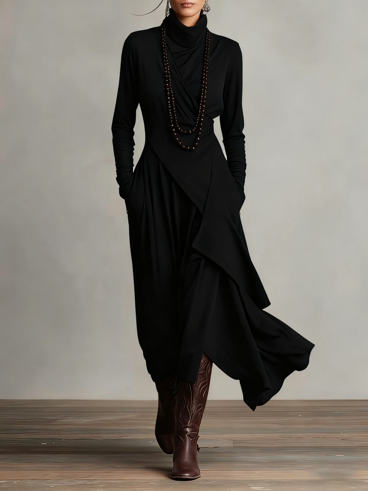 LORETTA | Draped turtleneck maxi dress