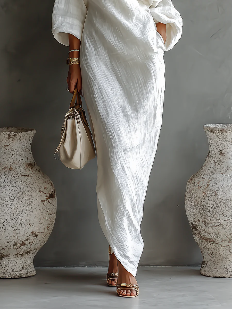 CLAUDIA | One-shoulder maxi dress with a long sleeve
