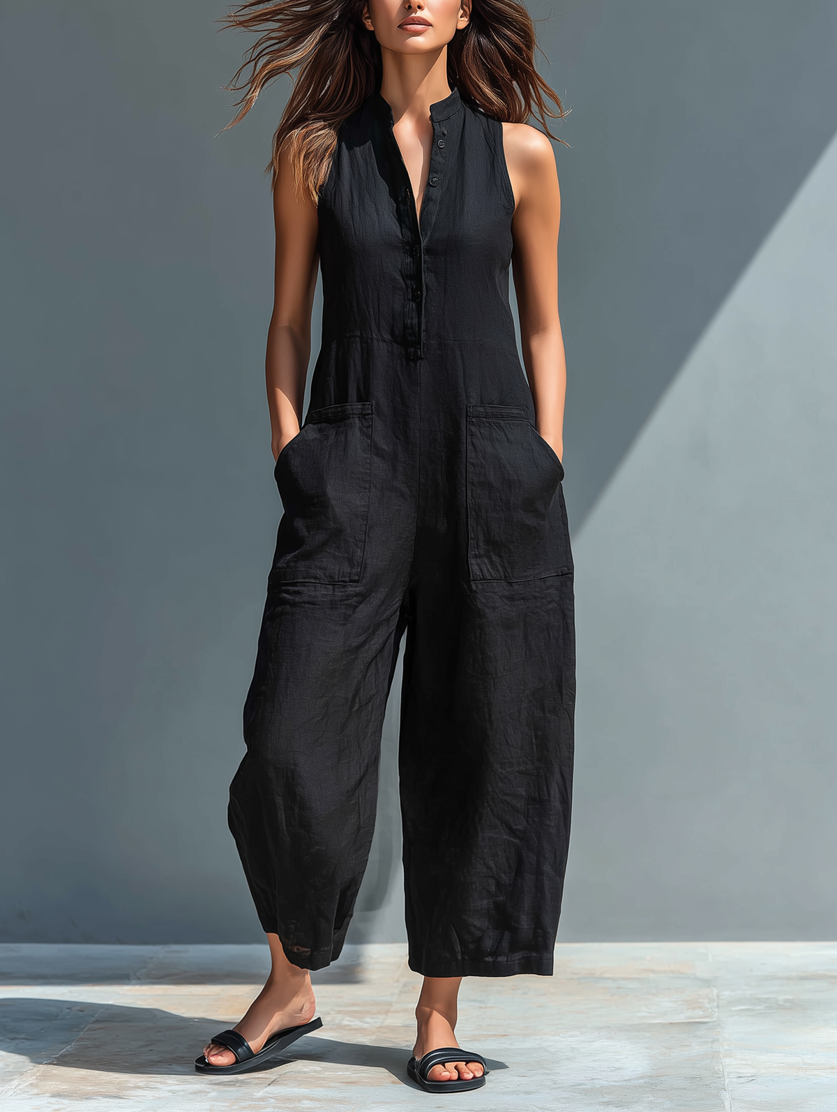 EILEEN | Sleeveless jumpsuit with a mandarin collar