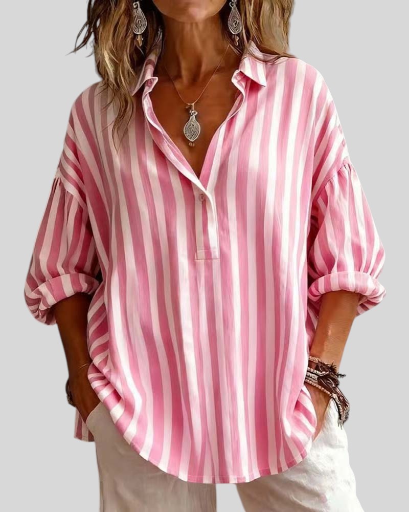 ROSEMARY | Loose striped blouse with a collar