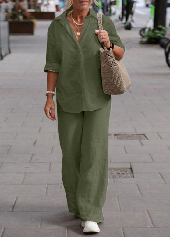 COLLEEN | Button-up top with wide-leg trousers