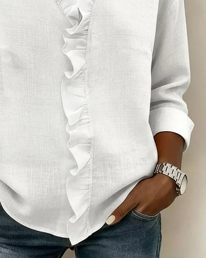 DONNA | Ruffled front blouse to wear under a jacket