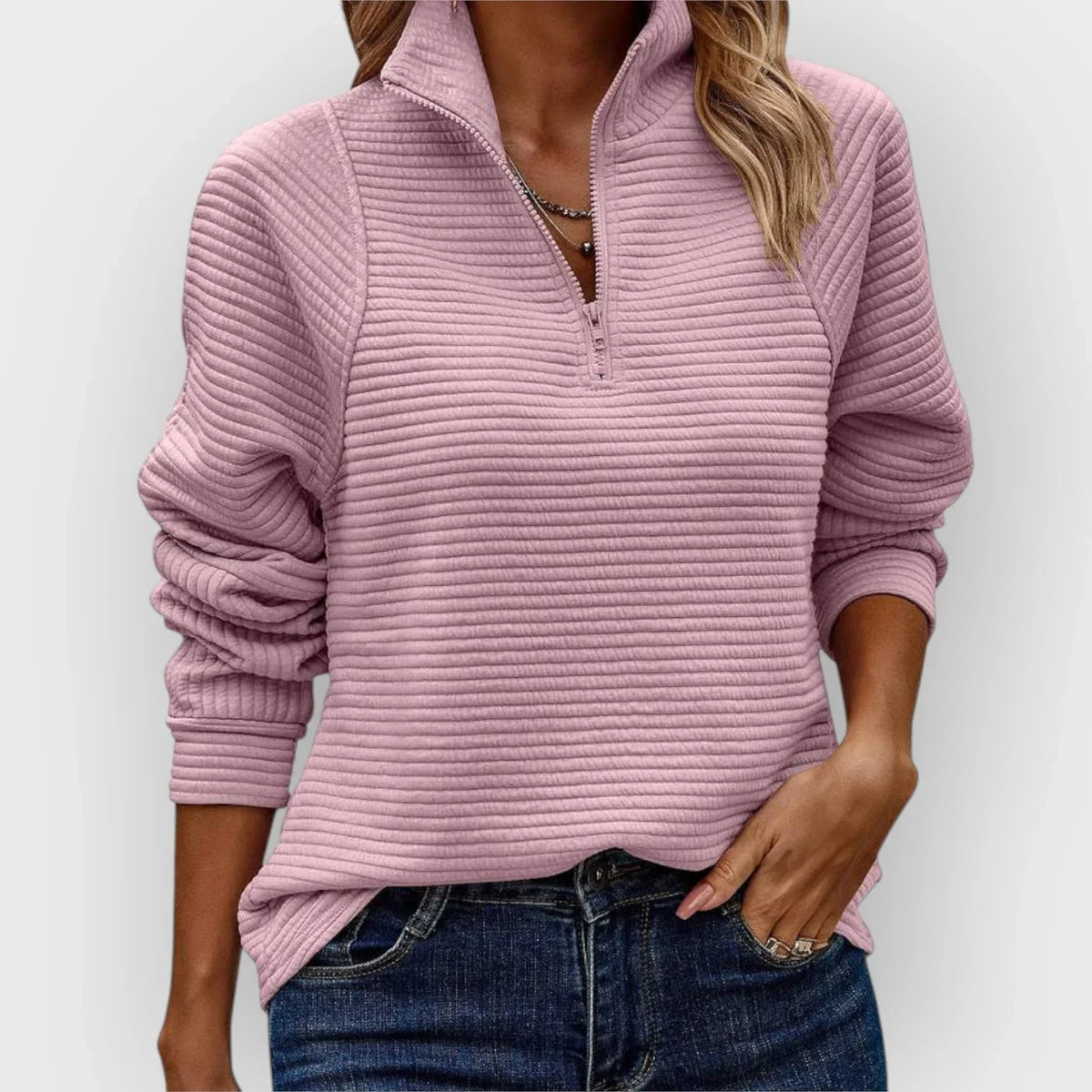 NORA | Half zip that opens to a V