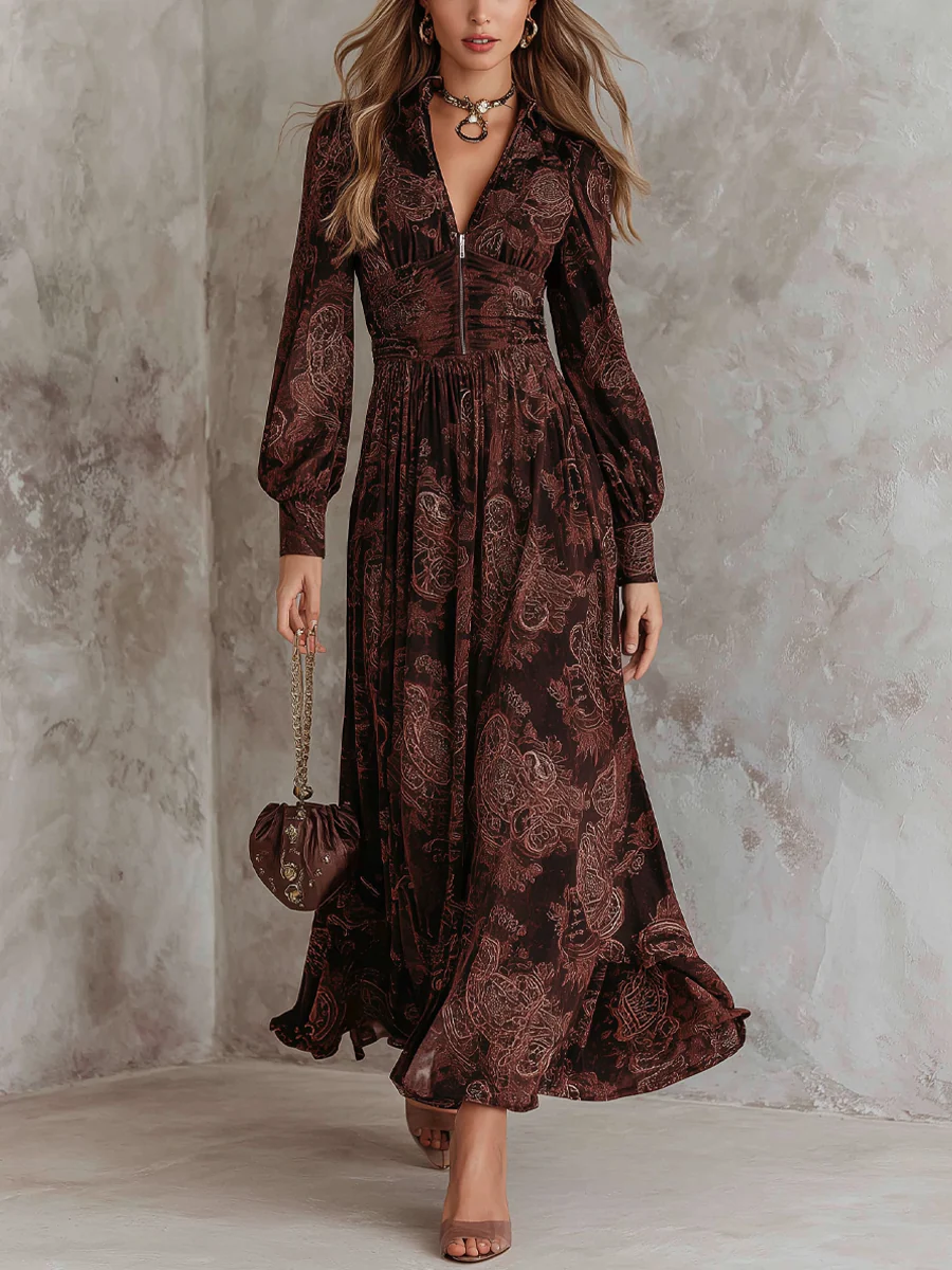 RITA | Paisley maxi dress with a zipper neckline
