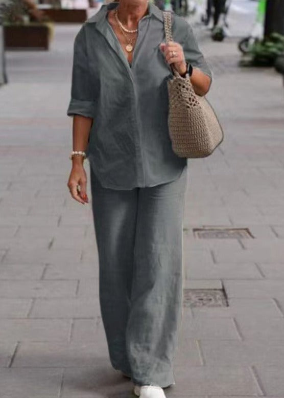 COLLEEN | Button-up top with wide-leg trousers
