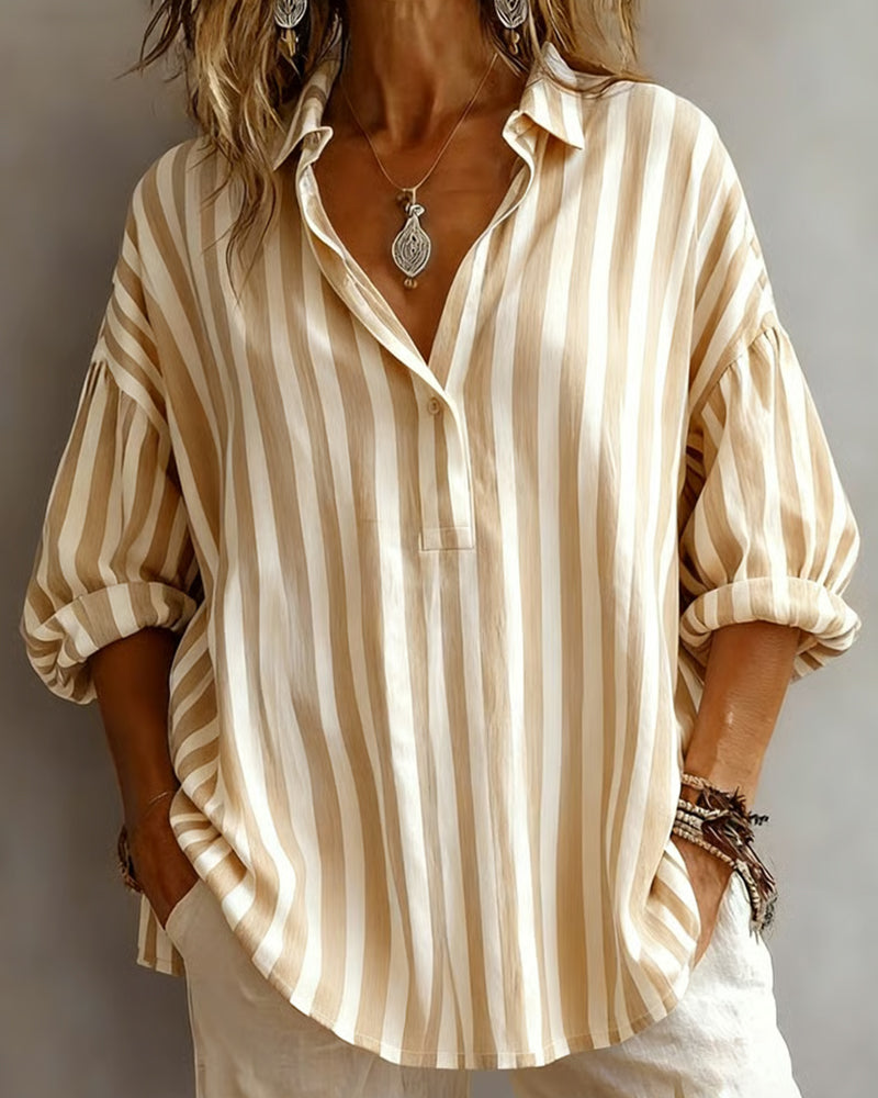 ROSEMARY | Loose striped blouse with a collar