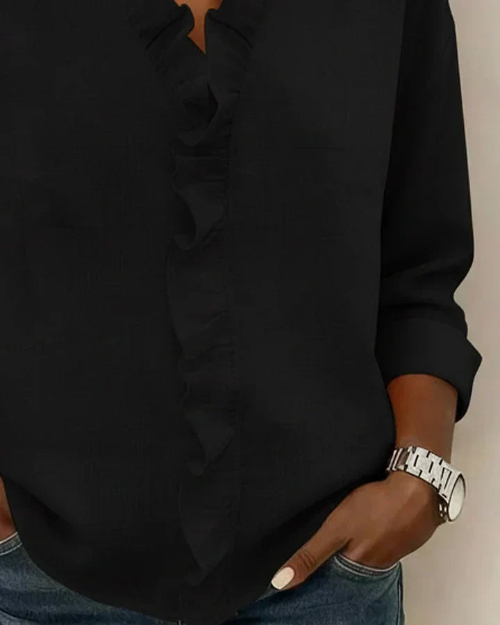 DONNA | Ruffled front blouse to wear under a jacket