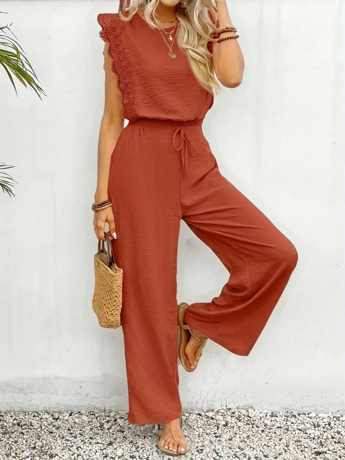 THERESA | Lace-trimmed sleeves and a high waist