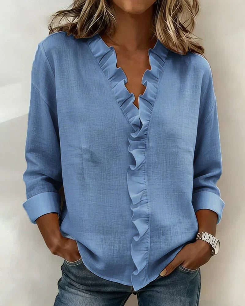 DONNA | Ruffled front blouse to wear under a jacket