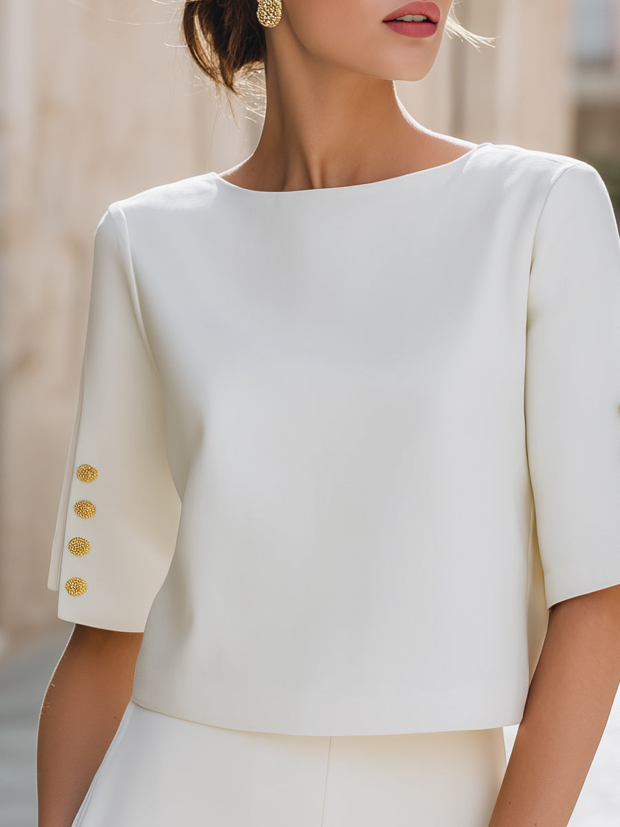 BEVERLY | Split sleeve top with gold buttons