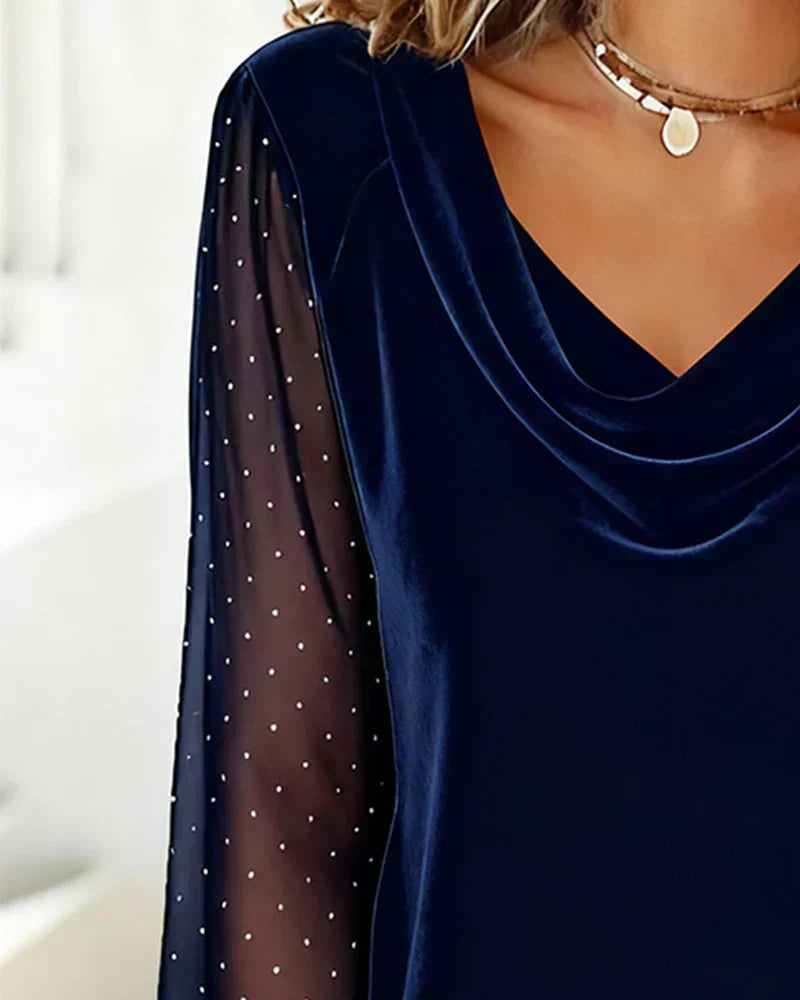 SYLVIA | Draped collar with sheer sleeves