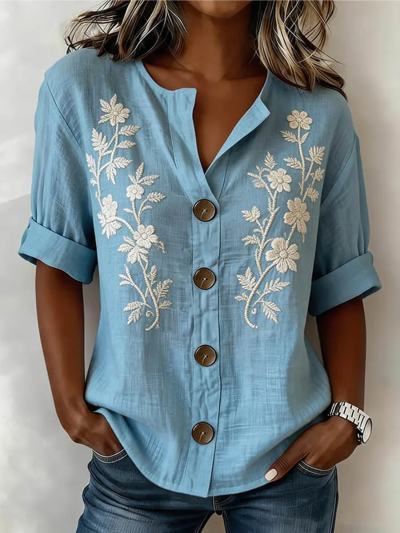 COLLEEN | Embroidered button front top