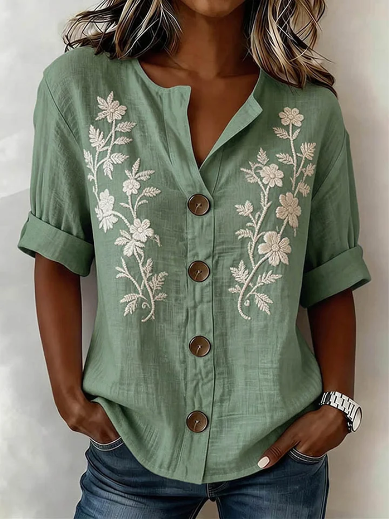 COLLEEN | Embroidered button front top
