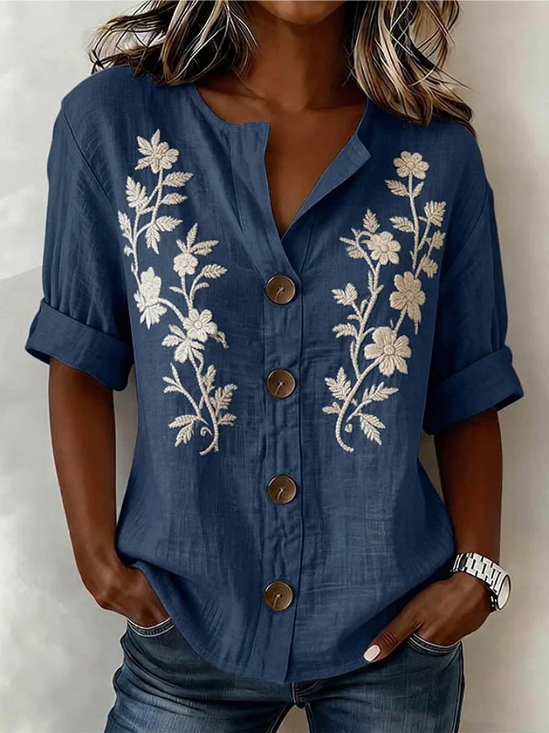 COLLEEN | Embroidered button front top