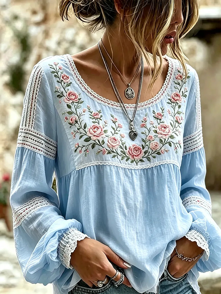 ELSIE | Embroidered square neck blouse