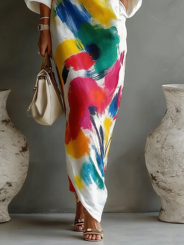 SHIRLEY | One-shoulder maxi dress with an abstract print