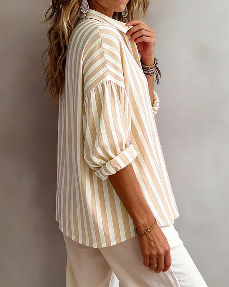 ROSEMARY | Loose striped blouse with a collar