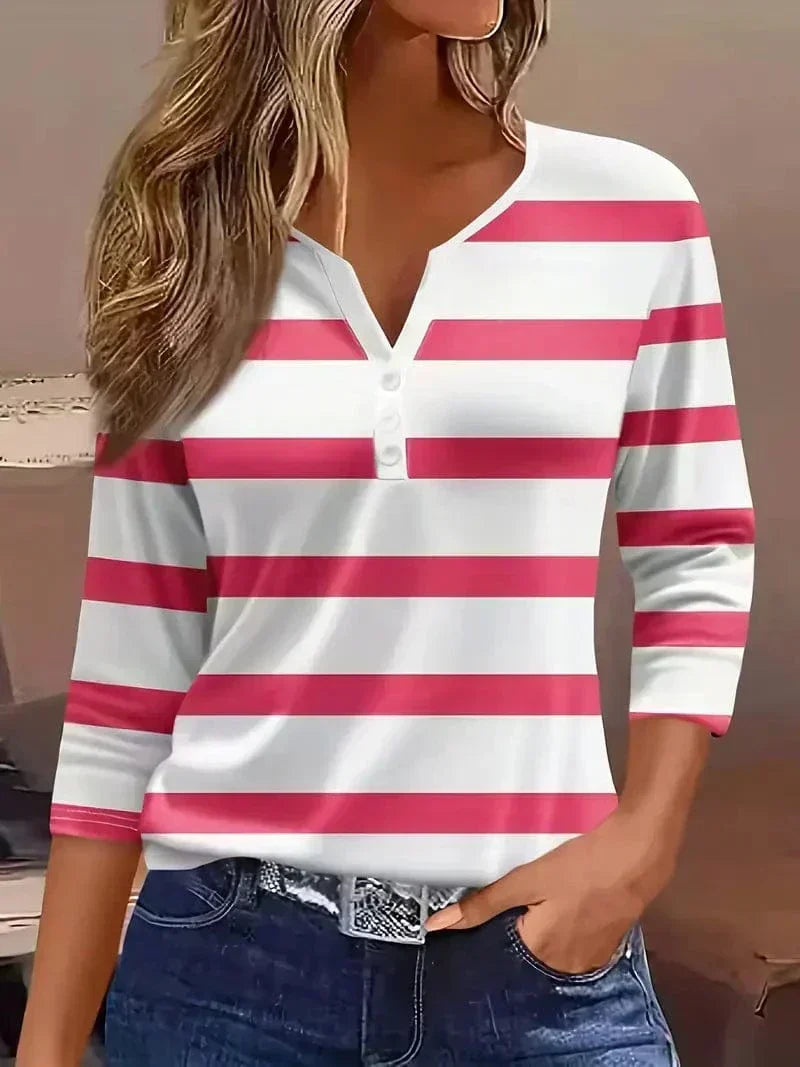 HARRIET | Striped V-neck with three quarter sleeves