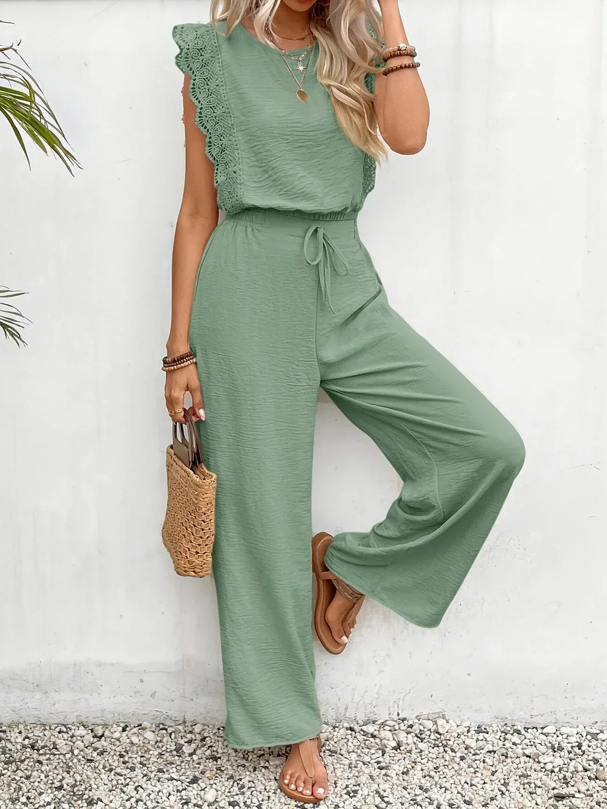 THERESA | Lace-trimmed sleeves and a high waist