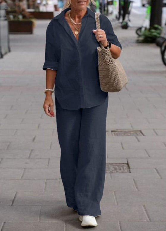 COLLEEN | Button-up top with wide-leg trousers