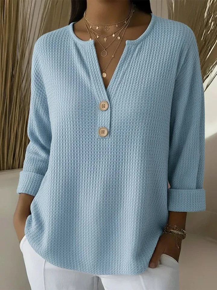 DEBORAH | Waffle henley with three quarter sleeves