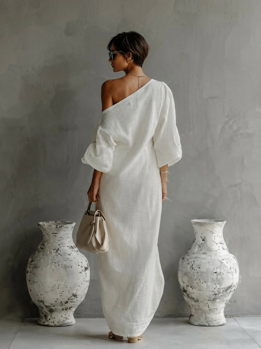 CLAUDIA | One-shoulder maxi dress with a long sleeve