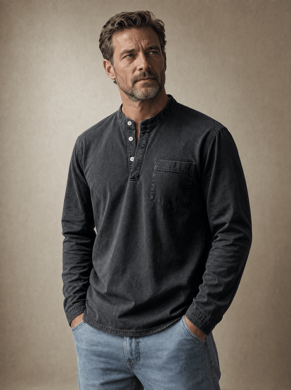 LEWIS | Long sleeve henley with a chest pocket