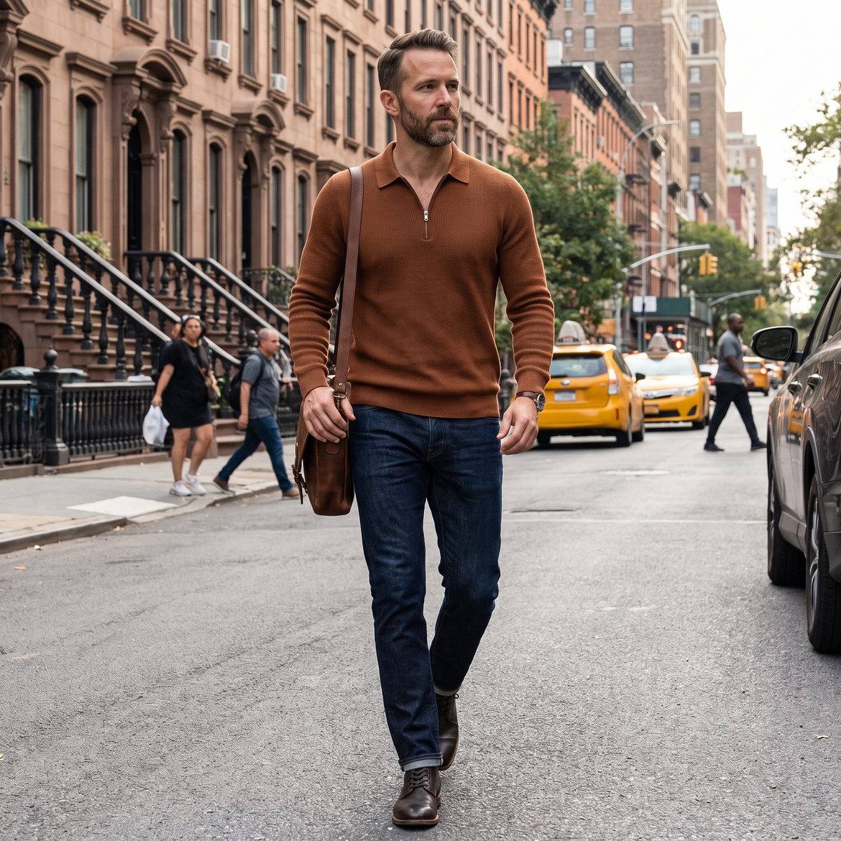 AMBROSE | Half-zip waffle knit polo sweater