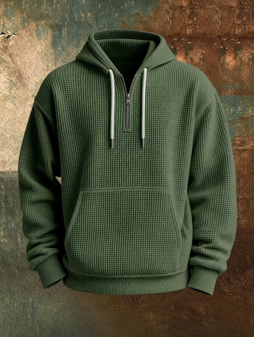 CALEB | Waffle knit quarter-zip hoodie