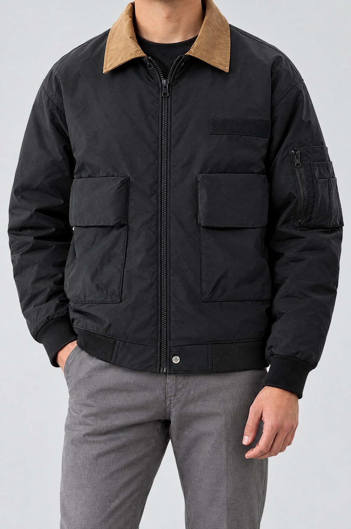 KIERAN pilot jacket in Black, worn by model