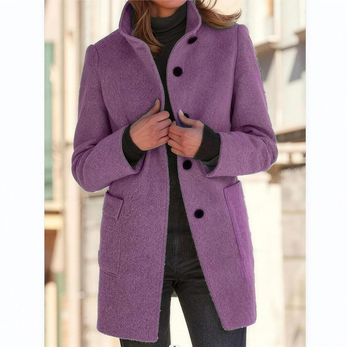 IMELDA Stand collar button front coat in Light Purple