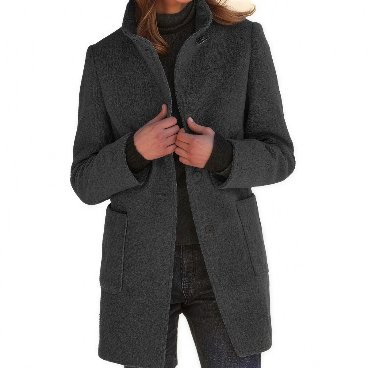 IMELDA Stand collar button front coat