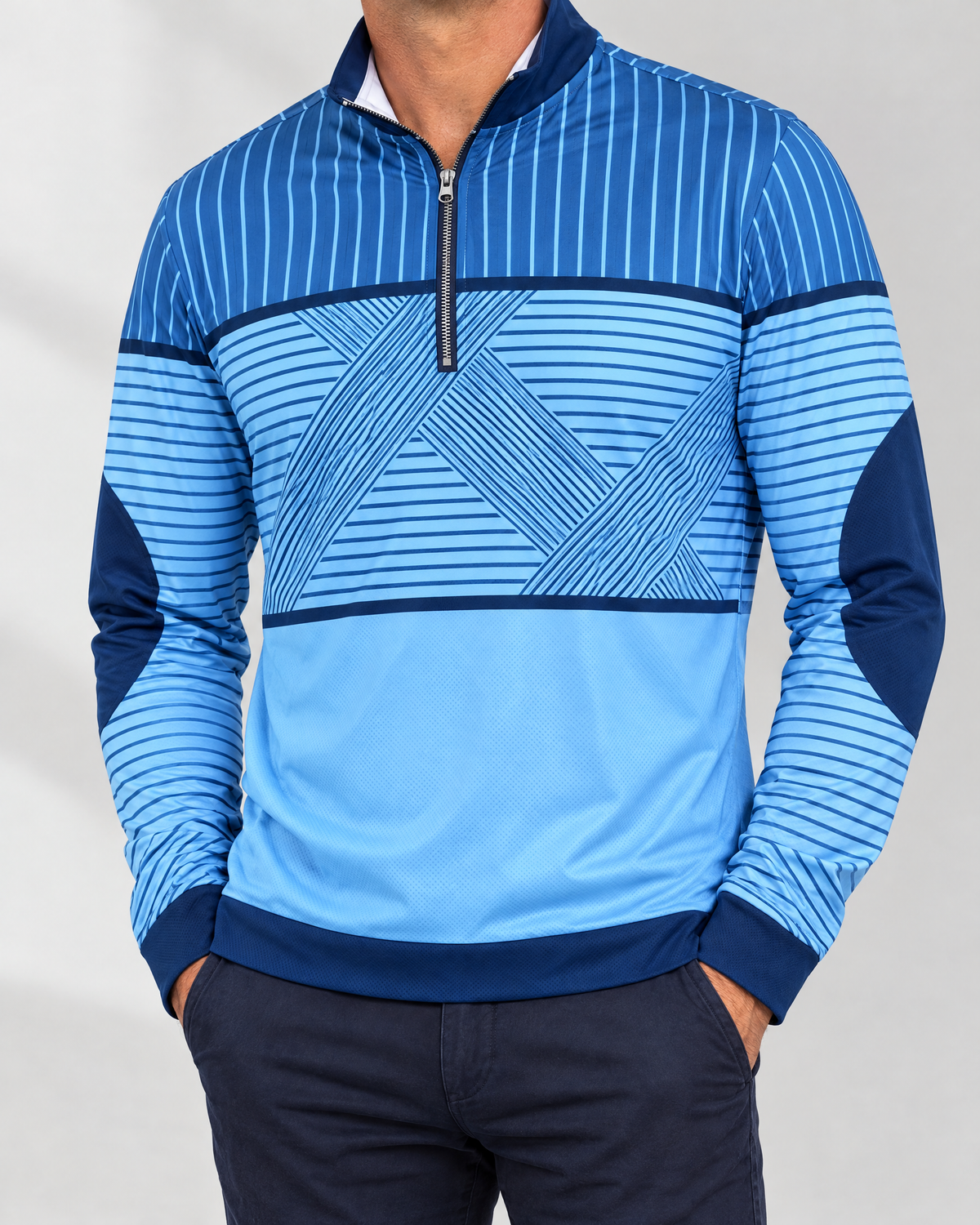 VINCENT half-zip sweater, block pattern - worn