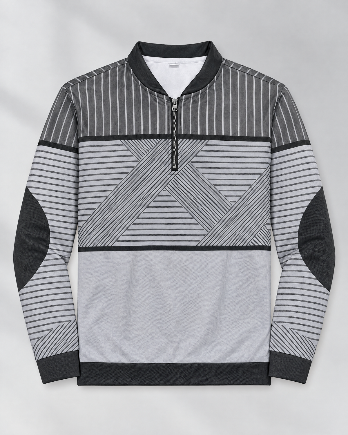 VINCENT half-zip sweater, block pattern - Gray