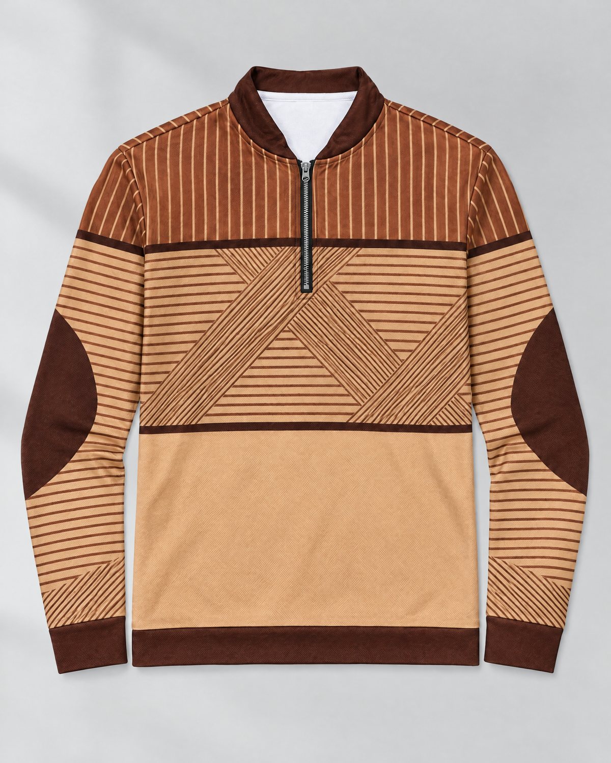 VINCENT half-zip sweater, block pattern - Brown