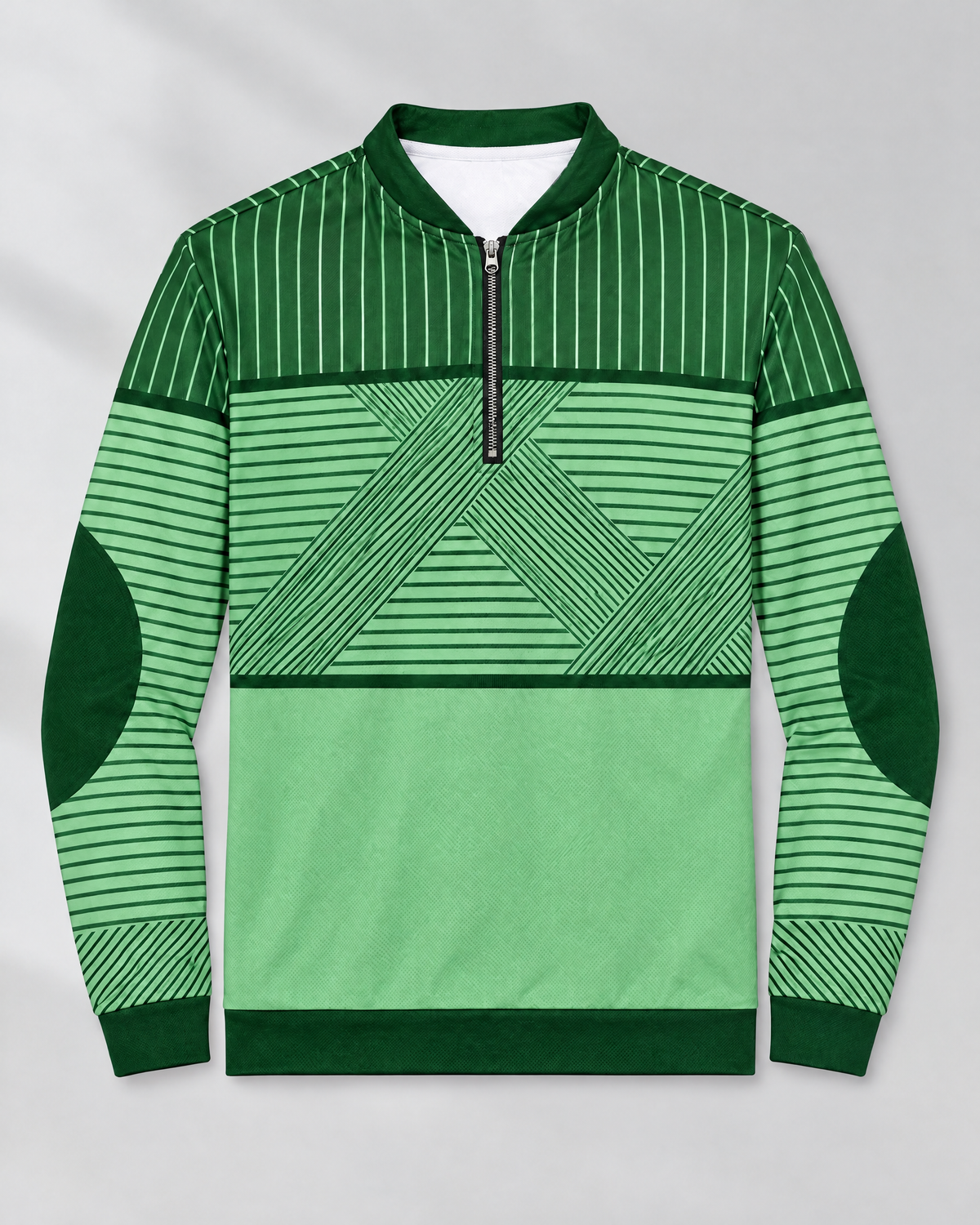 VINCENT half-zip sweater, block pattern - Green
