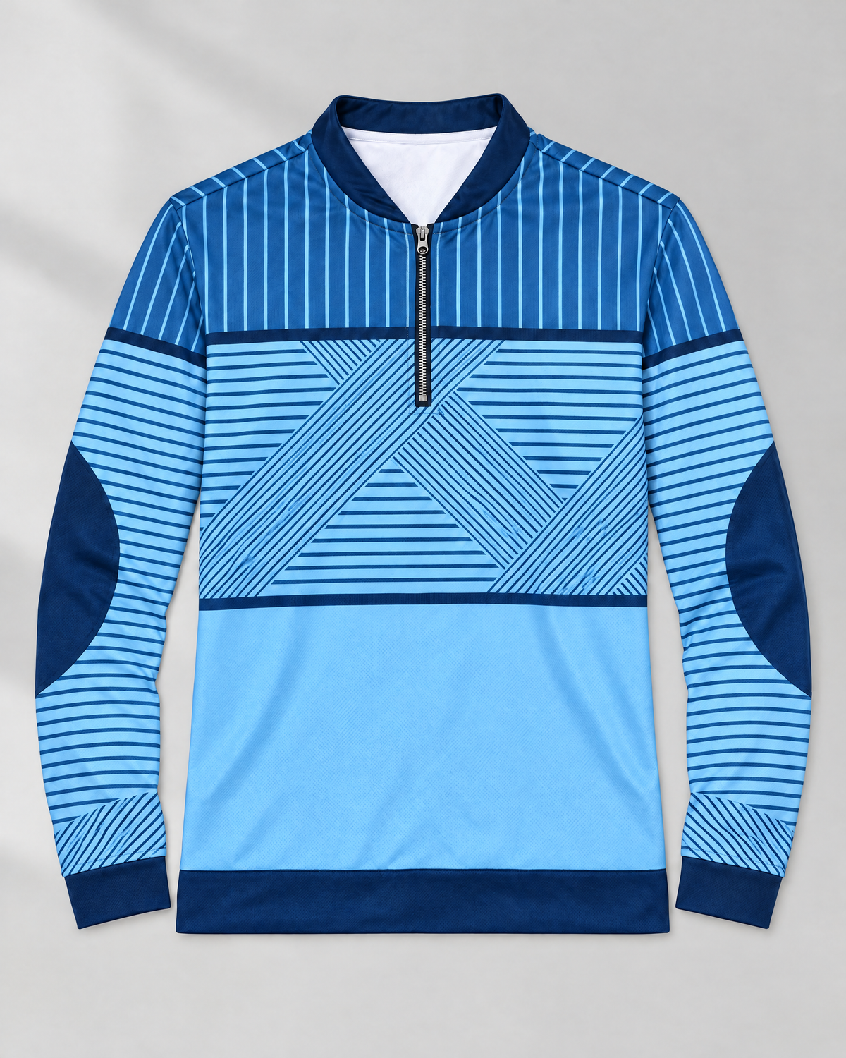 VINCENT half-zip sweater, block pattern - Blue