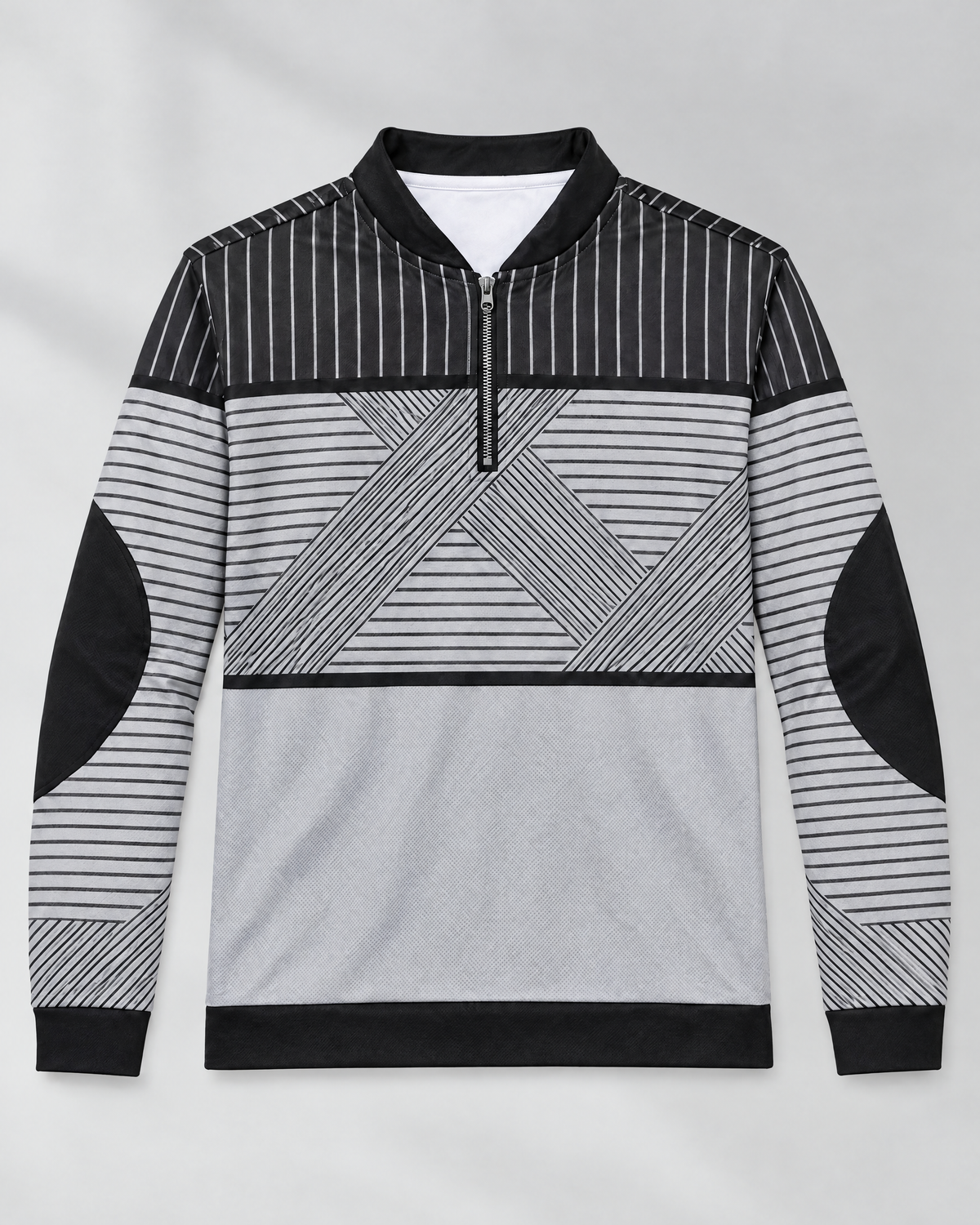 VINCENT half-zip sweater, block pattern - Black
