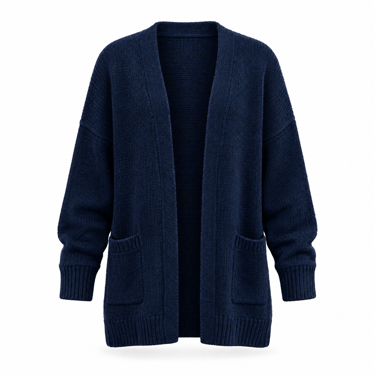 LENORE Relaxed open front cardigan in Navy on white background