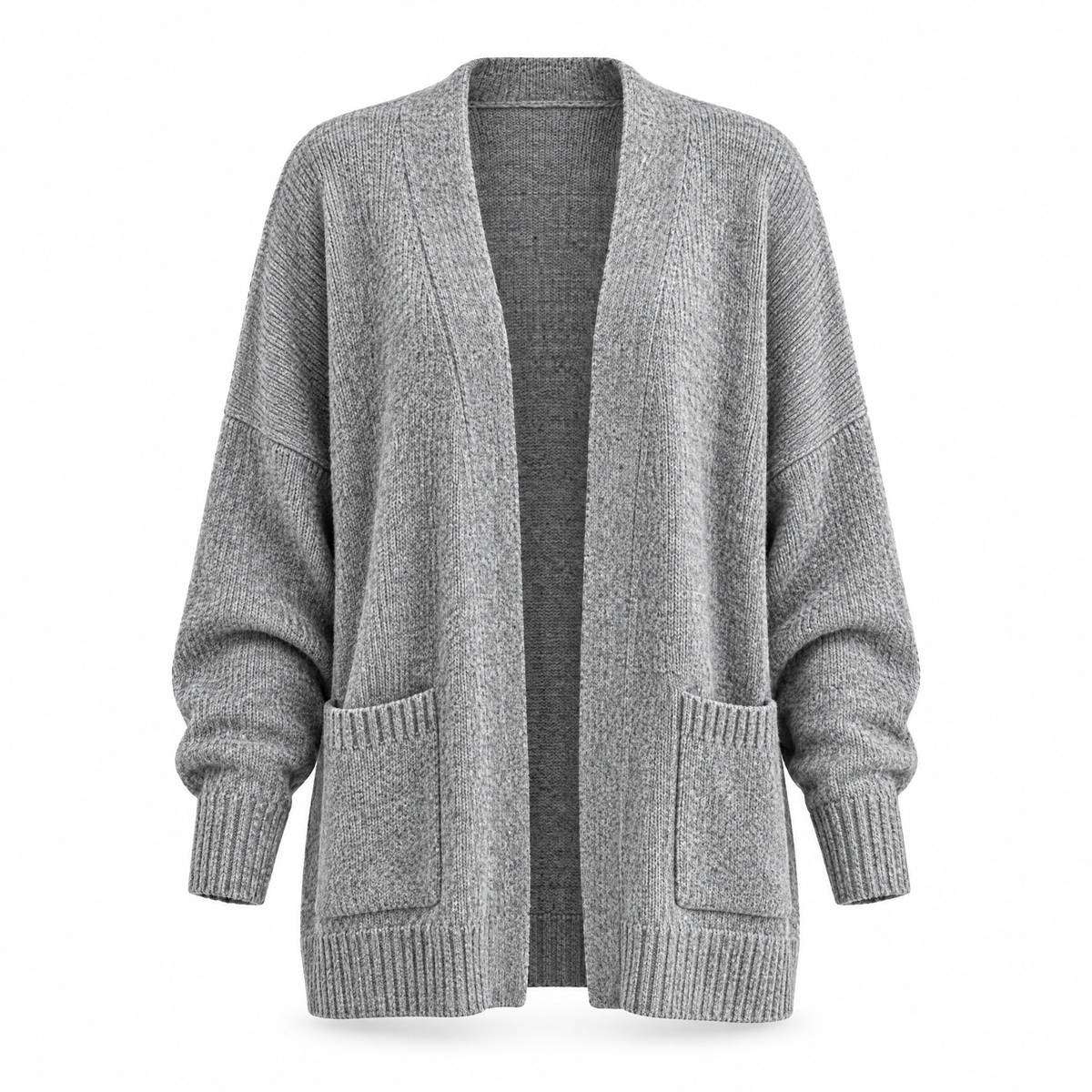 LENORE Relaxed open front cardigan in Gray on white background