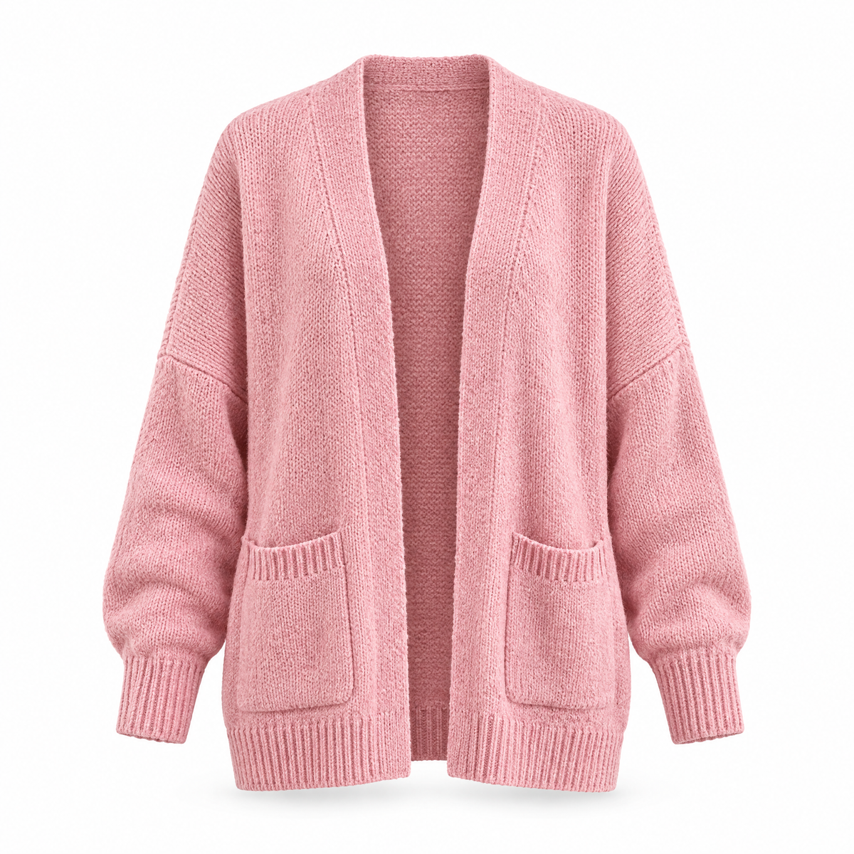 LENORE Relaxed open front cardigan in Pink on white background