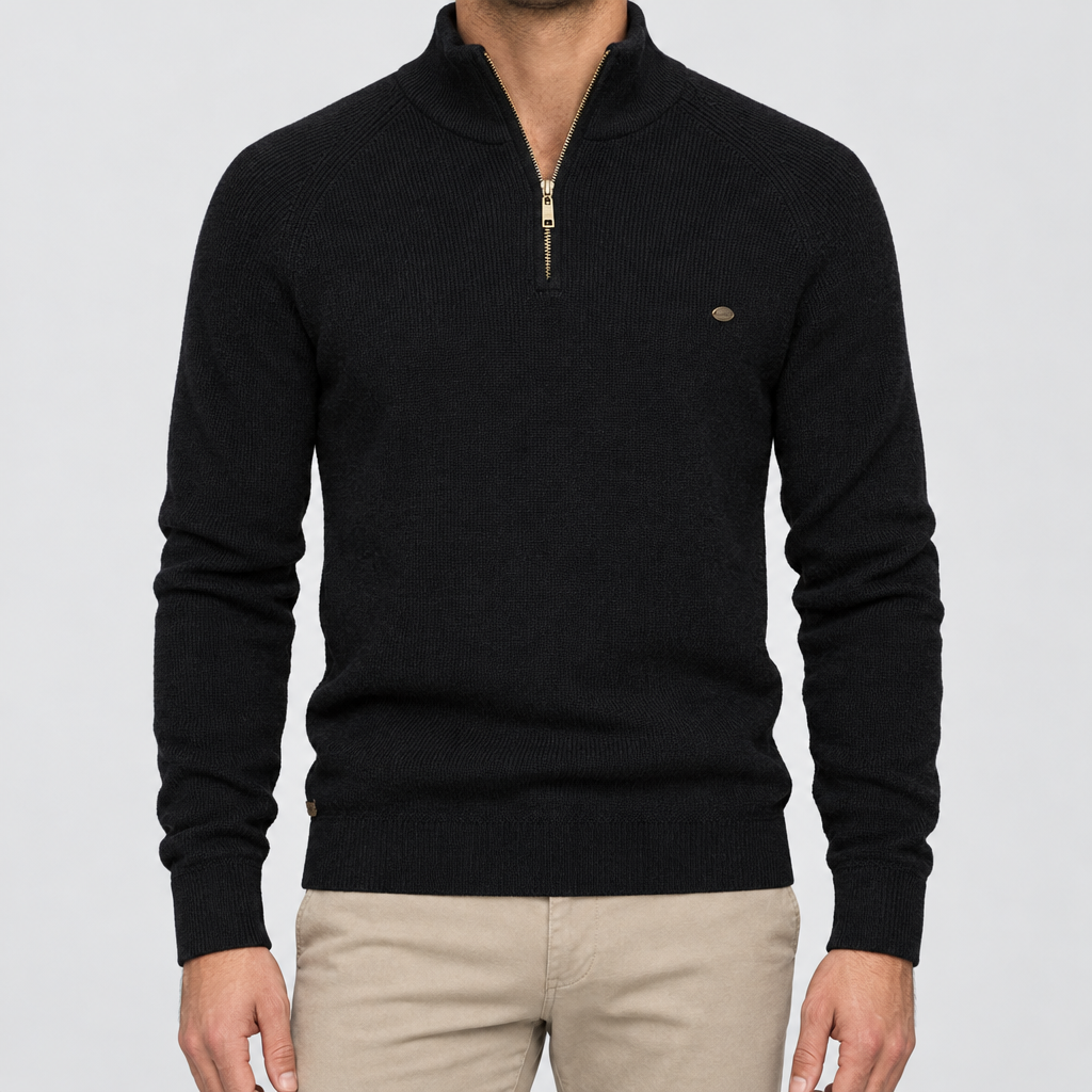 BARNABY ribbed quarter-zip sweater in Black, worn by model