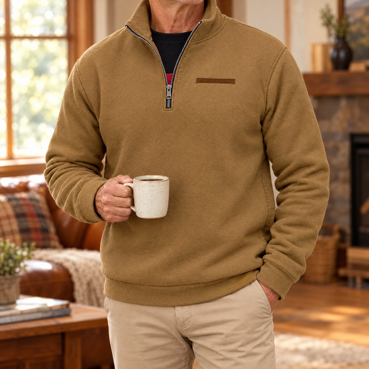 OTIS soft lined pullover in Brown worn by a man