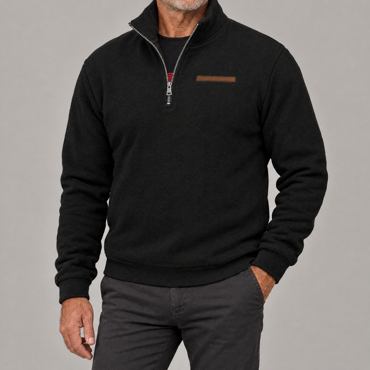OTIS soft lined pullover in Black worn by a man