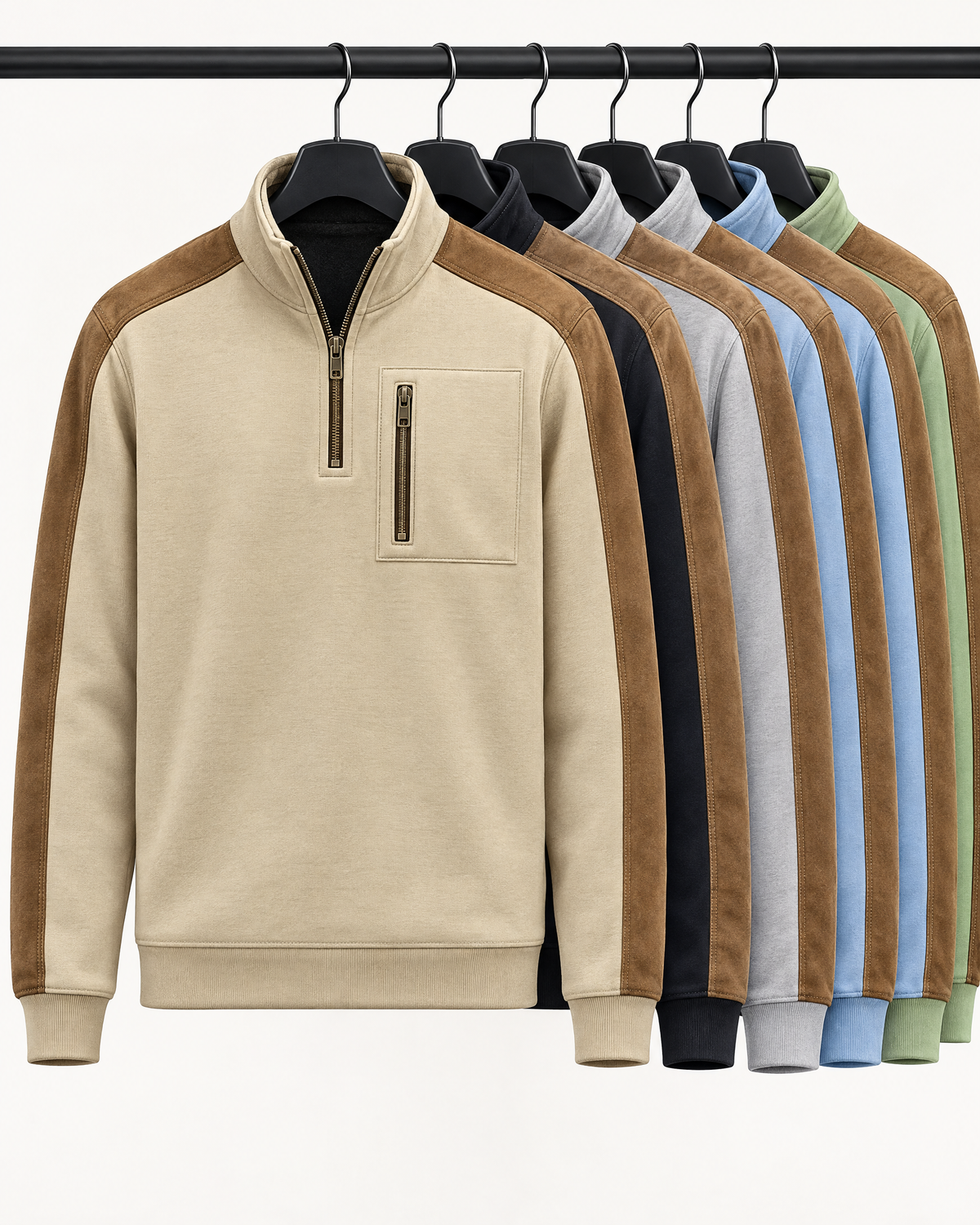 PERCY patchwork pullover on a hanger with other colors behind